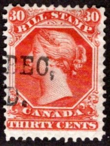 FB30, van Dam , 30c red, p.12, Used, Canada, 1865 Second Bill Issue Revenue