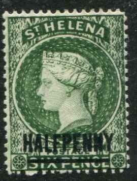 St Helena SC# 34 Victoria o/p HALFPENNY on 1c wmk 2 MH