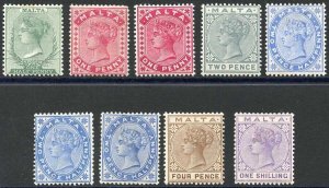 Malta SG 20/28 Set plus 1d and 2 1/2d shades M/M (1/- tiny gum thin) Cat 320