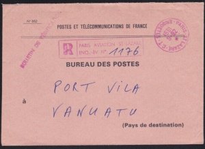 FRANCE 1991 official P.O. cover registered Paris to VANUATU................B2854