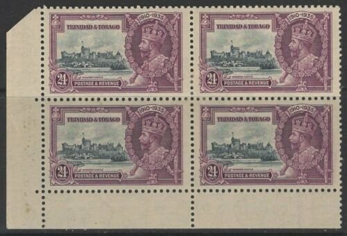 TRINIDAD & TOBAGO SG242a 1935 S.JUBILEE 24c EXTRA FLAGSTAFF MTD MINT IN BLK OF 4 