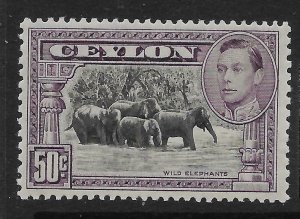 CEYLON SG394 1938 50c BLACK & MAUVE p13x11½ MTD MINT