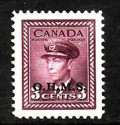 Canada-Sc#O3- id2983-unused hinge remnant 3c KGVI-overprinted OHMS-1949-50-