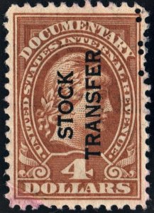 RD15 $4.00 Stock Transfer Stamp (1918) Perfin