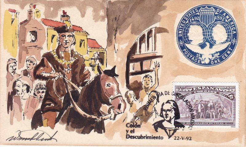 United States 1992 Christopher Columbus  Wild Horse Cachet FDC Hand Painted VF+
