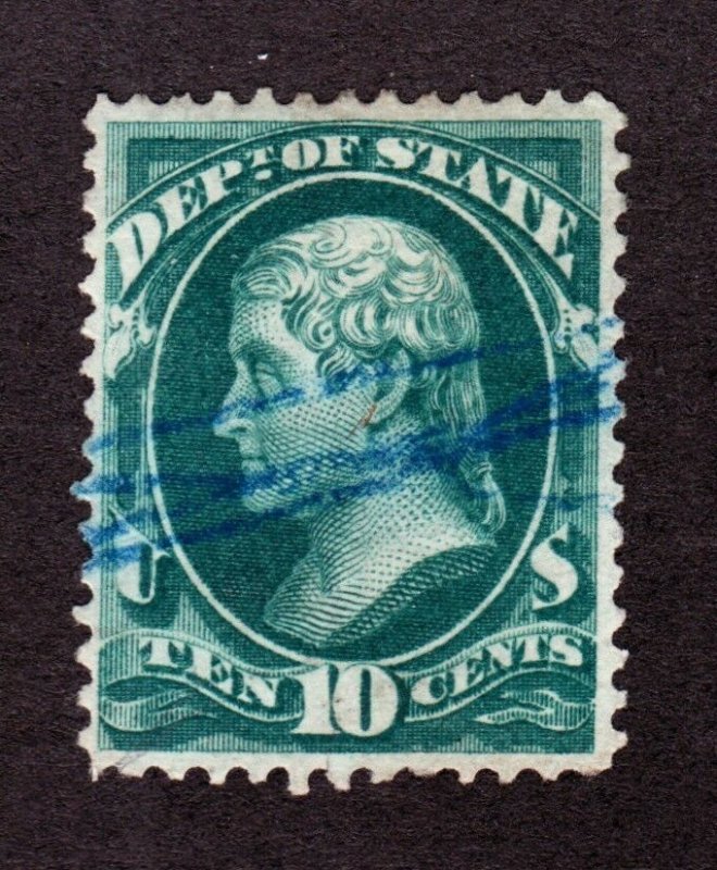 US O62 10c State Department Used VF-XF w/ Blue Fancy Cancel