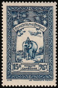 ✔️ CAMBODIA 1954 - AIRPLANE OVER ELEPHANT - SC. 35 MNH ** [1KH048]