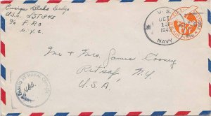 United States Ships 6c Monoplane Airmail Envelope 1943 U.S. Navy U.S.S. LST 3...