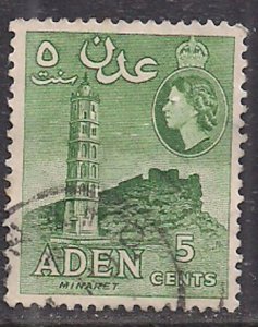 Aden 1953 - 63 QE2 5cts Green Minret used SG 48 ( F468 )