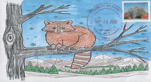 6040 - FDC - 78c Red Barn-  Racoon Hand Painted Wally Jr Cachet - Bullseye - MA
