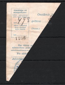 SWEDEN Money Order Receipt *ÅNN* 1901 CDS Piece 15o Stamp Used SS4807