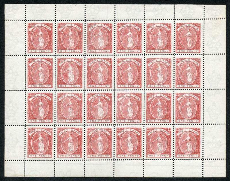 British Virgin Islands 1887 1d Rose-red COMPLETE PANE of 24 (20 x U/M)