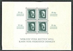 GERMANY, Scott #B104 Hitler w Marginal Inscriptions Sheet  CV$250.00