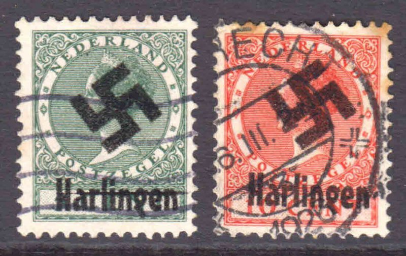 NETHERLANDS LOCAL HARLINGEN GERMANY OCCUPATION OVERPRINT x2 #1 CDS F/VF-VF SOUND