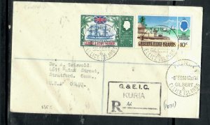 GILBERT & ELLICE ISLANDS COVER (PP0806B)1968 QEII 3C+10C ON REG COVER KURIA TO U 