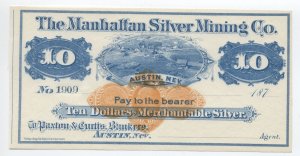 1870s Manhattan Silver Mining Co. $10 bearer check RN-D1 revenue paper [6742]