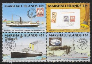 MARSHALL ISLANDS SG236a 1989 PHILEXFRANCE 45c BLOCK OF 4 MNH