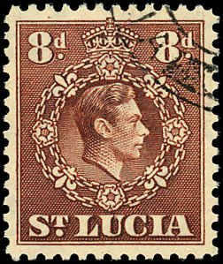 ST LUCIA Sc 120 XF/USED - 1946 8p King George VI - Very Well Centered