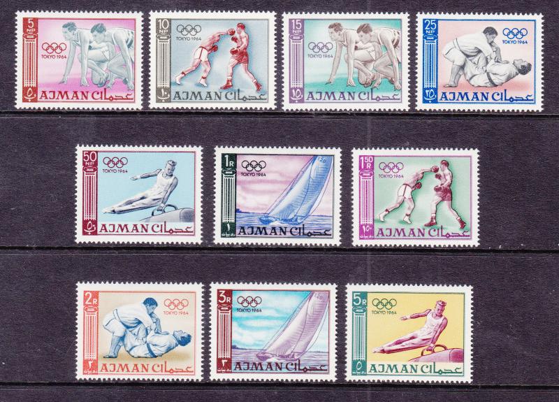 Ajman Sc 27-36 MNH. 1964 Tokyo Olympics, complete set, VF