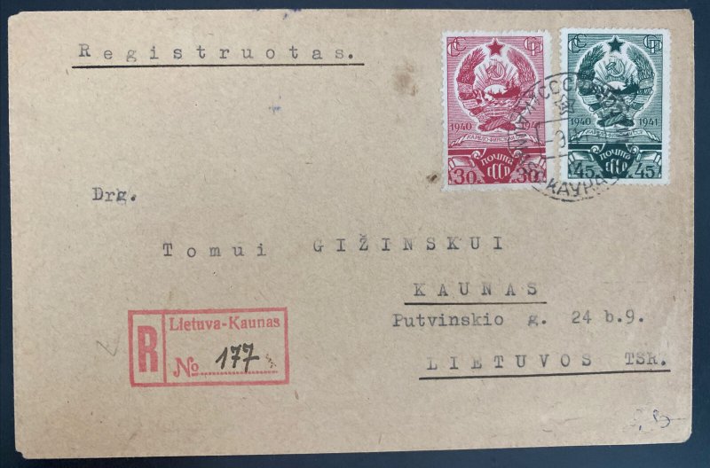 1942 Kaunas Lithuania Soviet Socialist Republic  cover Locally Used Mixed Franki