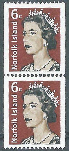 NORFOLK IS 1968 6c Coil ERROR, pair MNH red colour offset on reverse.......64958