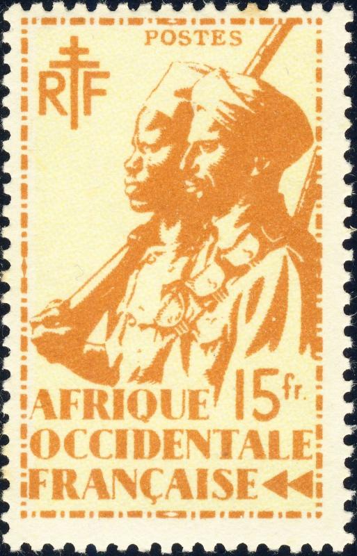 AFRIQUE OCCIDENTALE FRANÇAISE - 1945 - Yv.21 / Mi.21 15fr orange & jaune - Neuf*