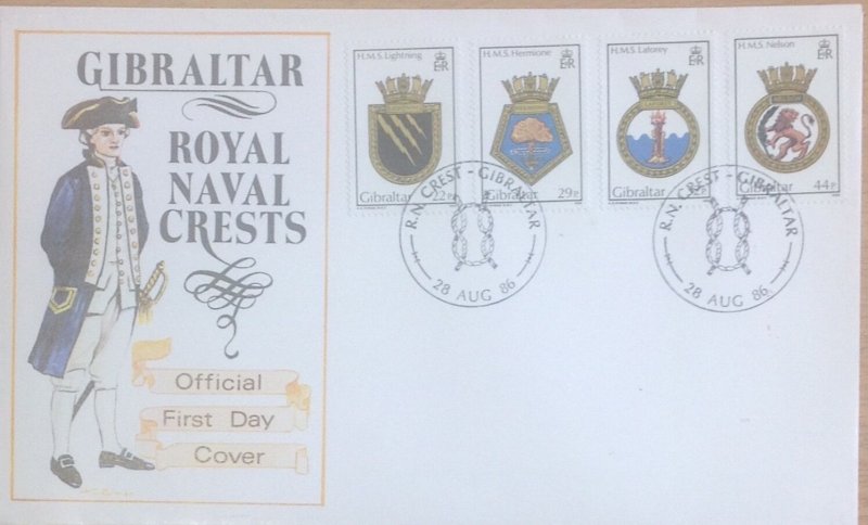 GIBRALTAR FIRST DAY COVER 1986 ROYAL NAVY CRESTS (5th series) 