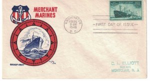 1946 FDC, #939, 3c U.S. Merchant Marine, CC/Boll