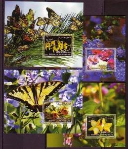 Somali Rep., 2006 issue. Orchids on 4 s/sheets with Butterflies in design. ^