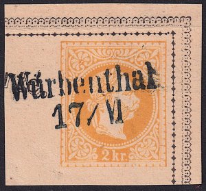 Austria - 1867 - 2kr postcard cut square - Würbenthal pmk Czech Republic