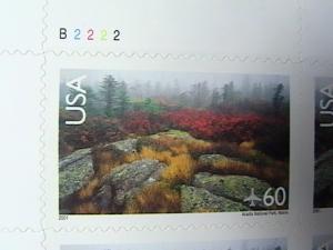 U.S.# C138-MNH-PLATE # PANE OF 20--AMERICAN LANDSCAPES/ARCADIA NATNL.PARK--2001