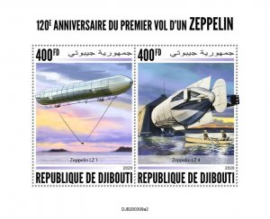 DJIBUTI - 2020 - First Zeppelin Flight - Perf 2v Sheet #2  - Mint Never Hinged