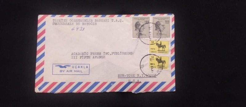 C) 1967. TURKEY. AIRMAIL ENVELOPE SENT TO USA. MULTIPLE STAMPS. 2ND CHOICE