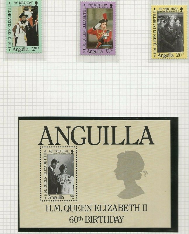 ANGUILLA 1986 60TH BIRTHDAY QUEEN ELIZABETH II,SET & SOUVENIR SHEET PERF MINT