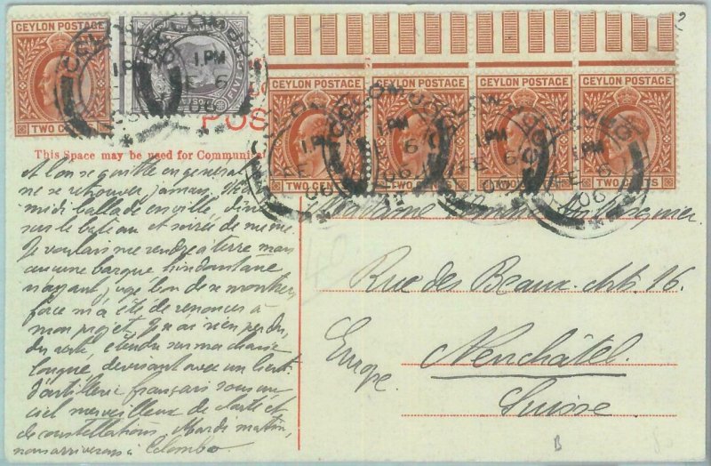 83315  -  CEYLON  - POSTAL HISTORY -  POSTCARD  to  FRANCE  -  1906 