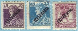 HUNGARY SC# 169, 171, 173 MH 15,25,50f 1918 OVERPRINT