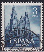 Spain 1954 Sc 800 3p Blue St James Cathedral Compostela Holy Year Stamp Used