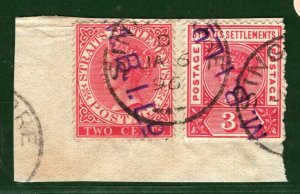 Malaya Straits SINGAPORE QV Stamps{2} Private Security Pre-Cancel 1896 ORANGE255 