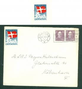 Denmark. 1945 Cover With 2 Christmas Seals Flag.Dannebrog 2 X 10 Ore King.Canc