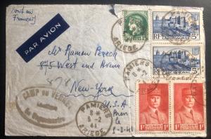 1941 France Internment Camp Vernet Ariege Cover To New York USA