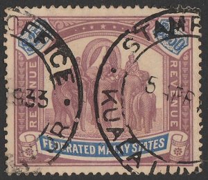 FEDERATED MALAY STATES 1926 Elephants $250 purple & blue Revenue, wmk script.