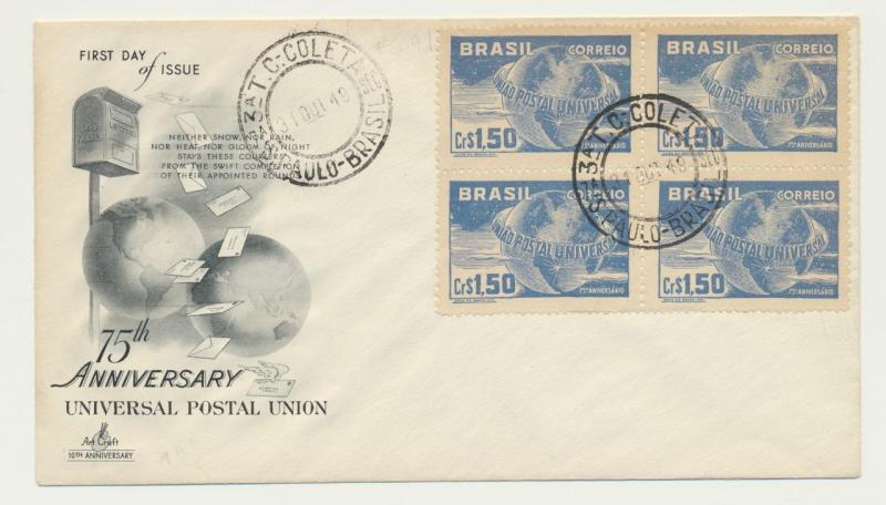 BRAZIL 1949 UPU ISSUE (4) ON 1st DAY COVER (SEE BELOW)