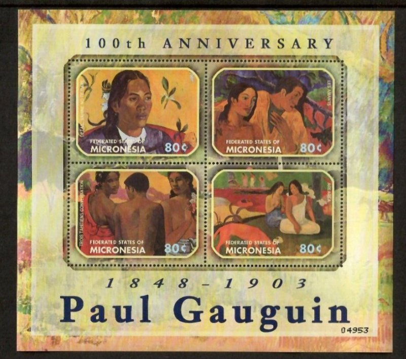 Micronesia 2003 - Paul Gauguin Art - Sheet of 4 Stamps - Scott #557 - MNH