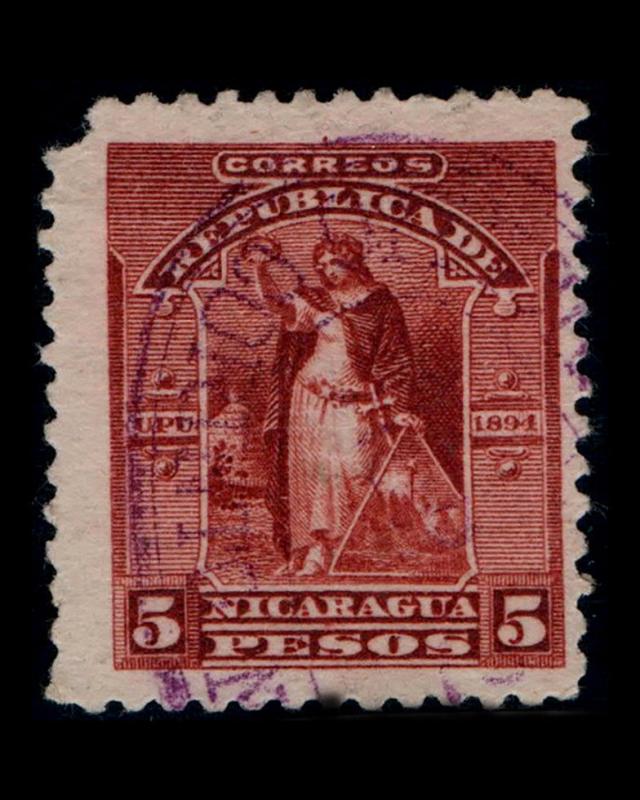 VINTAGE: NICARAGUA 1894 USD,MISSING PERF SCOTT # 69 $ 45 LOT # NIC1894CC