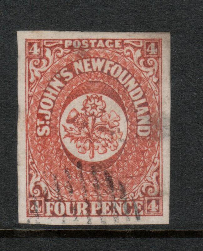 Newfoundland #4 Extra Fine Used With Huge Margins And Two Very Tiny Thins
