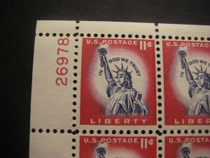 Scott 1044A, 11c Statue of Liberty, PB4 #26978 x 4, Matched Set, MNH Liberty