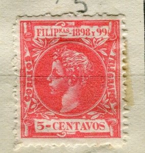 PHILIPPINES; 1898 early Alfonso Telegrafos issue Mint hinged 5c. value