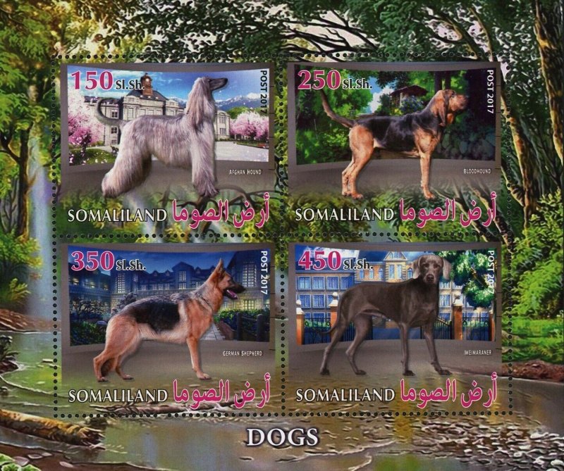 Dog Stamp Bloodhound Weimaraner Greyhound Domestic Animal S/S of 4 Stamps MNH