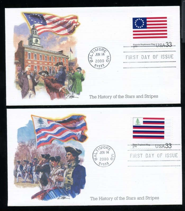 US 3403a-t The Stars and Stripes UA set of 20 Fleetwood cachet FDCs