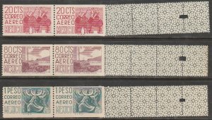 MEXICO C347-C349, DEFINITIVES 1950 COIL ROLL TAILS RARE. MINT, NH F-VF